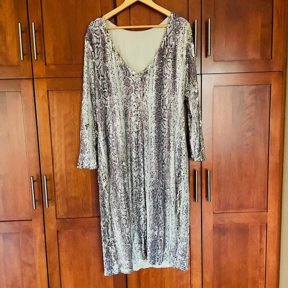 Dress the Population Emery Dress Python Gold Sequin Sheath Long Sleeve Size 3X - Picture 6 of 10